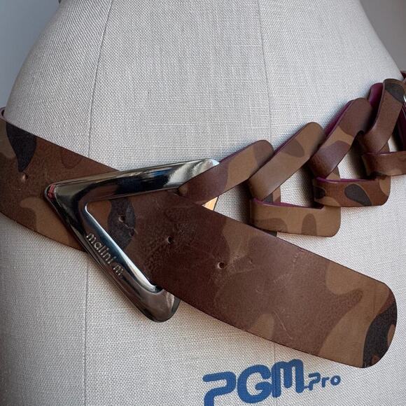 Vintage 2000s MALINI MURJANI Camo Triangle Buckle Leather Belt - Picture 7 of 11